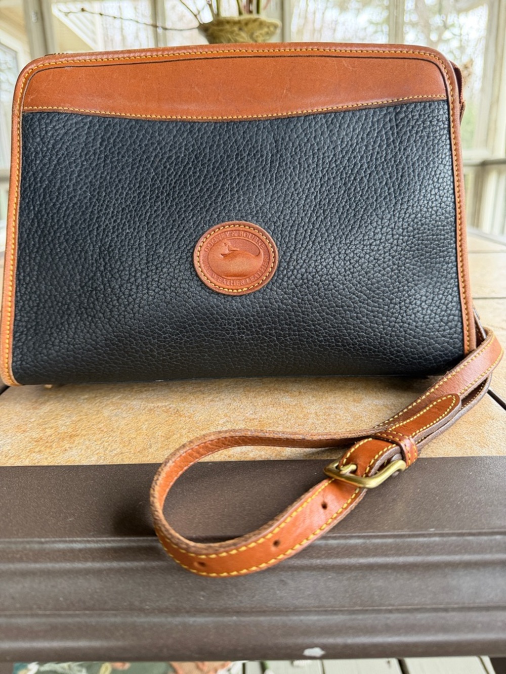 Dooney & Bourke Black and Brown Pebbled Leather Crossbody